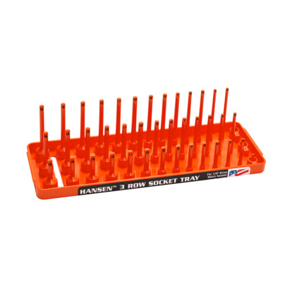 Hansen 1/4'' Socket Organizer Tray Holder 3 Row Metric MM Shallow Deep Orange