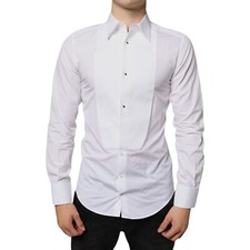 DOLCE & GABBANA Shirt White Bib Cotton Poplin Formal Dress 39/US15.5/S 600usd
