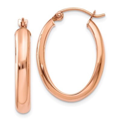 14 Karat Rotgold poliert halbrunde ovale Creolen für Damen 1,44 g L-26 mm