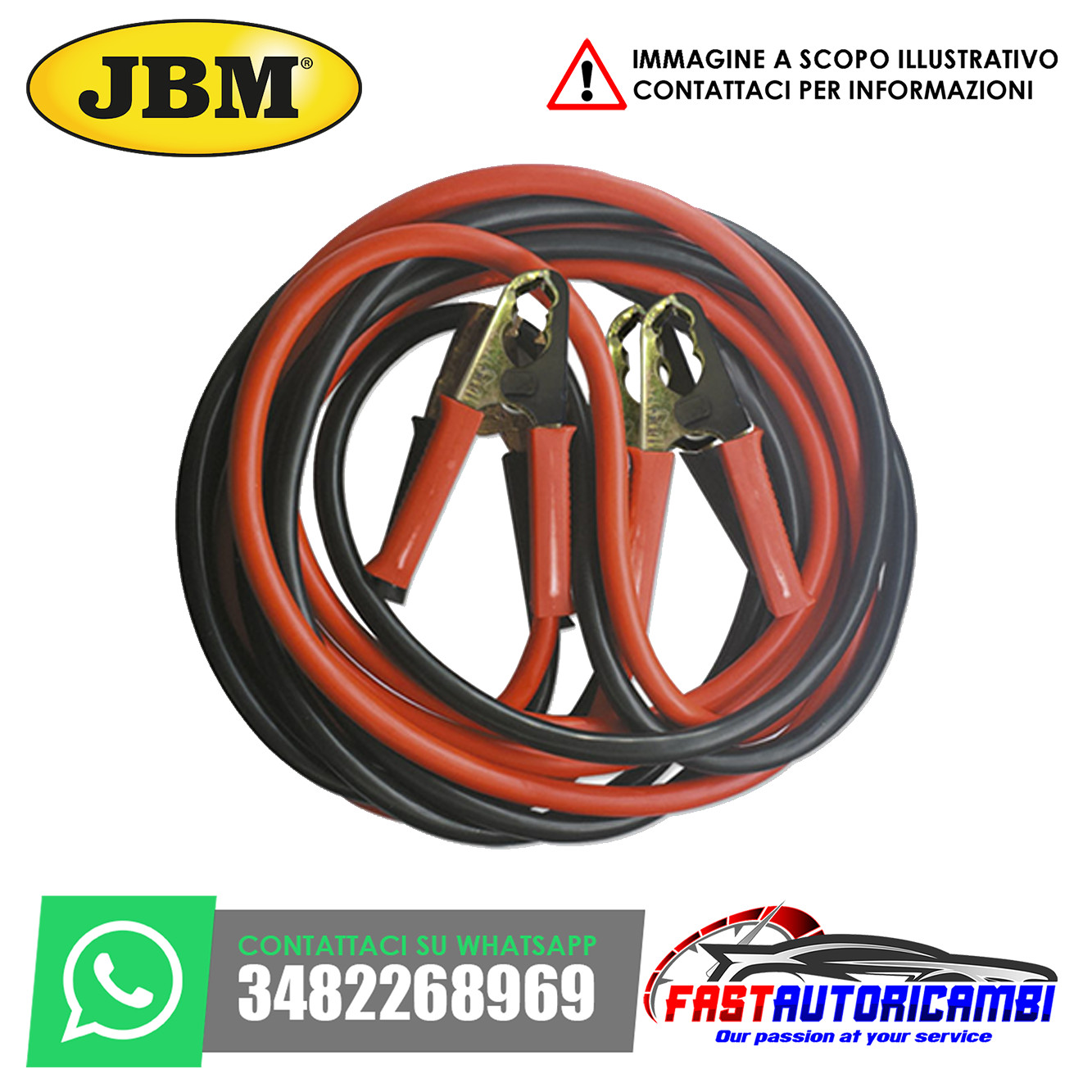 Cavi Batteria 500A JBM 52071 - Soccorso Stradale Rapido 3 Metri Rame