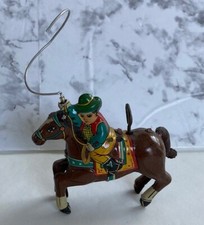 Vintage 1950s Tin Toy Wind up Cowboy on Horse with Lasso