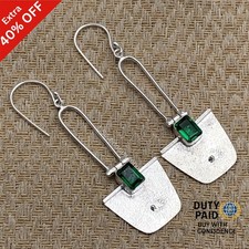 925 Sterling Silver Green Emerald Stone Unique Drop Dangle Anniversary Earrings