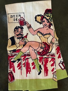 Vintage Novelty Saloon Pin Up Bar Maid Kitchen TOWEL 1950's NOS/Unused
