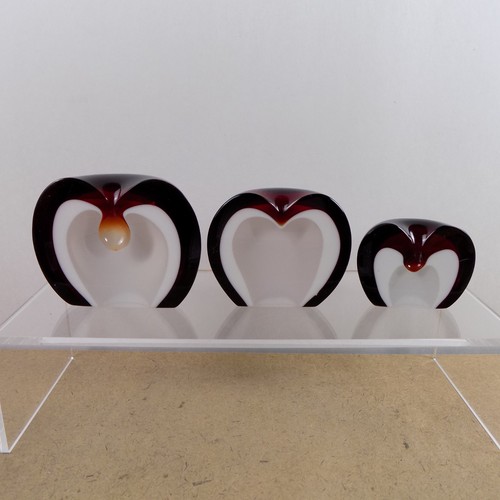 Cristal Querandi Sliced Apple 3pc Paperweight Figurine Argentina Vintage VGC