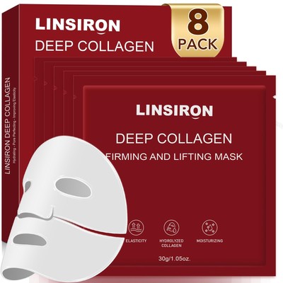 LINSIRON Bio-Collagen Real Deep Masks 8PCS Collagen Face 1 Count (Pack of 8) 