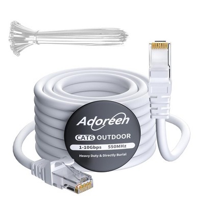 Cat 6 Outdoor Ethernet Cable 25 Ft White, High Speed Heavy Duty Long Internet...