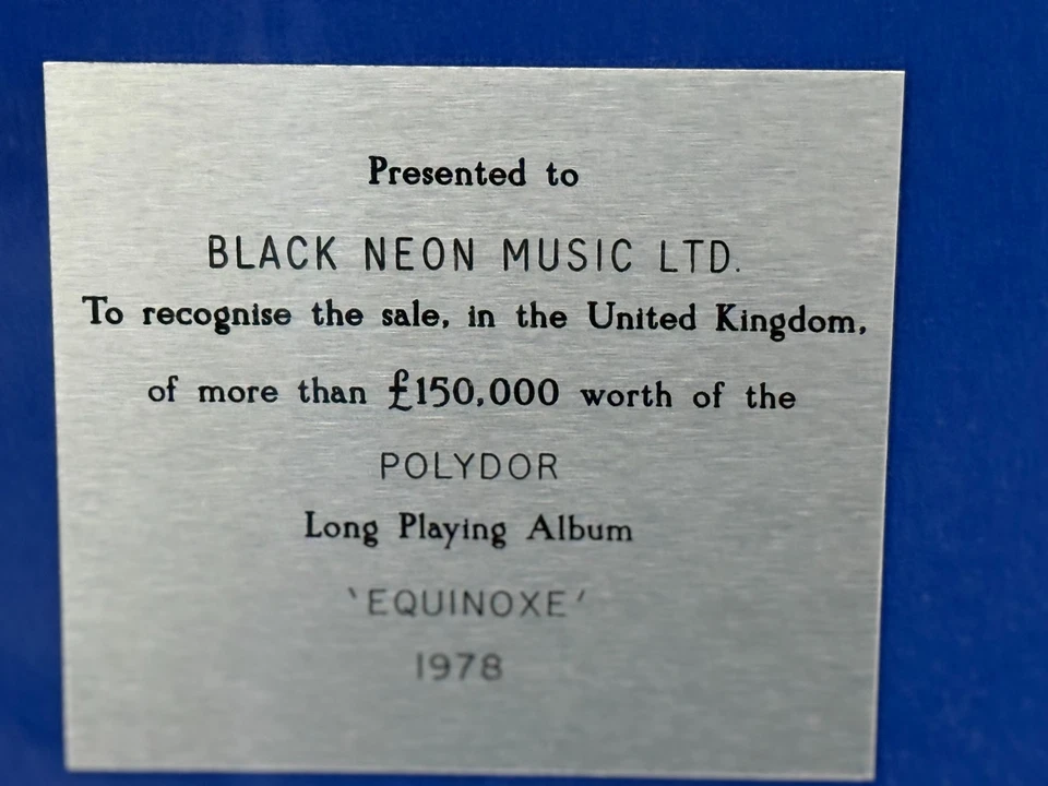 Jean Michel Jarre Equinoxe 1978 Polydor Sales Award Plaque £150,000 UK Sales - Image 3 of 4