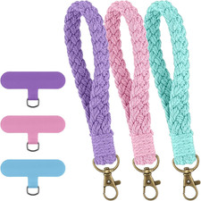 3 Pack Phone Wrist Strap, Colorful Phone Lanyard Bracelet with Universal Patch,