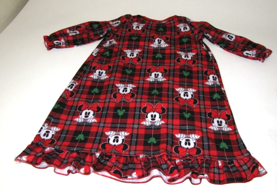 Disney Минни-Маус ночная рубашка красный клетку флис оборки длинным рукавом Kid's girl 2T - Изображение 2 из 4