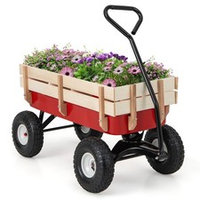 All Terrain Cargo Wagon Wood Railing Children Garden Tires Outdoor Red