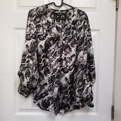 Simply Vera Vera Wang Black Satin Snake Print Popover Blouse Top Womens XL 