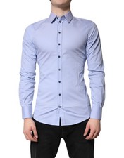 Dolce & Gabbana Light Blue Cotton SICILIA Dress Formal Men's Shirt