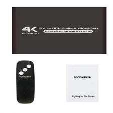 3-Port 4K HDMI Switcher 3x1 with IR Remote, Up to UHD 4K-3 In X 1 Out