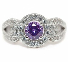 2CT Natural Amethyst  White Topaz 925 Solid Sterling Silver Ring Sz 8 MK6-5