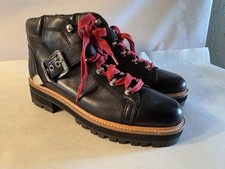 Marc Fisher Black Leather Hiker Combat Boot Ankle 9 Buckle New