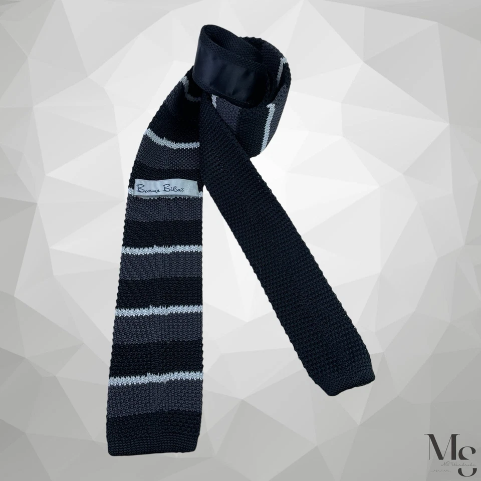 "Corbata tejida seda a rayas horizontales gris negro BIBAS 56""-2,25"" EXCELENTE ESTADO" Foto 2 de 4