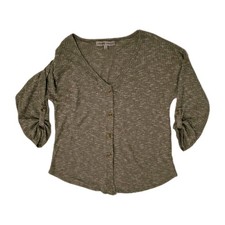 Absolutely Famous Green Rib Knit V-Neck Butto...