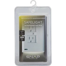 SnapPower SafeLight Single Gang Duplex Outlet Wall Plate, White SPSG-100-PXWH
