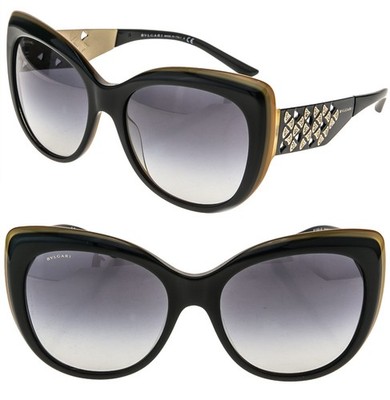BULGARI BV8198B 8198 DIVAS DREAM TRILAYER Black Gold Crystal Sunglasses Women