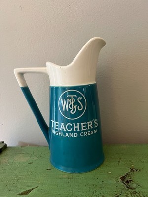Teacher's Highland Cream WT&S Scotch Whisky 8'' Blue White Pitcher Mancave Bar