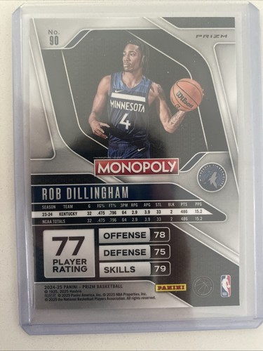 2024-2025 Panini Prizm Basketball Rob Dillingham Red Monopoly Refractor Rookie - Picture 2 of 2