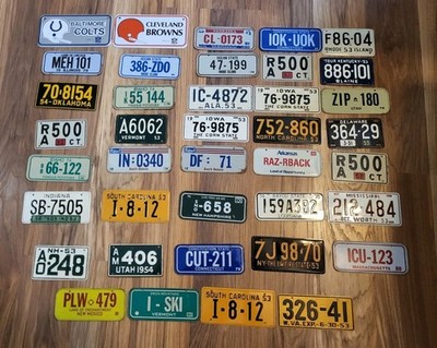 Vintage Mini Bicycle Post Cereal Promo State Metal License Plates Tag Lot + More