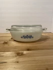 VTG Anchor Hocking Fire King #433 Blue Cornflower Oval Casserole 1.5 Qt w Lid