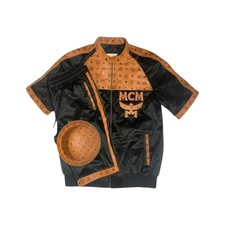 MCM Inspired Black Cognac Leather Tracksuit Short Sleeve Jacket Shorts Hat