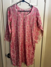 Pink embroidery chikinkari on White base Kameez/Kurti top only-Brand new -Medium