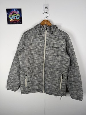 Columbia gemusterte gesteppte gefütterte Jacke mit Kapuze Herren M grau durchgehender Reißverschluss Outdoor