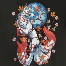 Anime Japanese Fox Kitsune Aesthetic Techwear T-Shirt Unizex Lg (C-111)