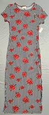 Bobbie Brooks Stripe Floral Short Sleeve Maxi Dress Women's Large With Necklace