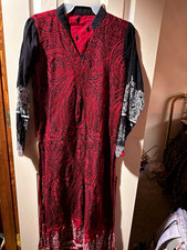 Women s Red Black Printed Kurta/Kurti Long Tunic Top, Cotton, Size M