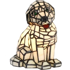 L10886 Tiffany-Style Stained Glass Dog Accent Table Lamp - 9.5-Inch Tall - Ad...