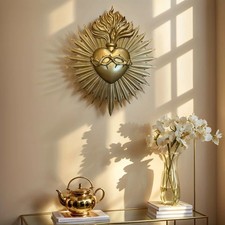 Gothic Sacred Heart Wall Plaque Resin Religious Decor Embossed Design