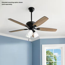 Rockport II 52 In. Indoor Matte Black LED Ceiling Fan with Light Kit, Downrod an