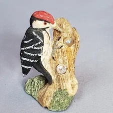 Miniature Woodpecker Bird Figurine with Crystal Balls 6006 England Resin 2-1/8"