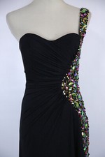 NWT Flirt Black 1 Shoulder High Slit Prom Formal $330 Dresss Long Gown Size 4