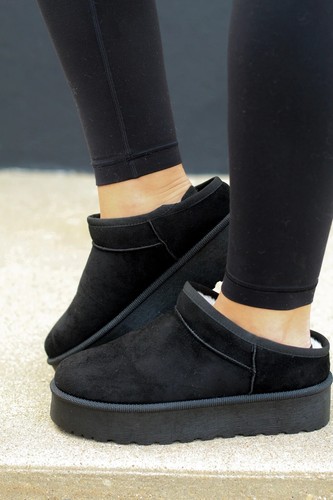 New Women's Faux Fur Lining Platform Heel Slide-On Slipper Booties Ankle Boot - Picture 2 of 12