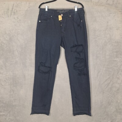 American Eagle Outfitters Jeans Womens 6 Black Destroyed Button Fly thrashed NWT