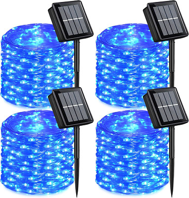 Paquete de 4 luces solares de hadas azules, cada una de 10 m con 100 LED