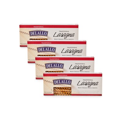 DeLallo Lasagna Pasta Sheets, 1 lb. Box, Classic Recipe, Made In Italy (4-Pack)