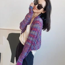 Women Hollow Knitted Bolero Shrug Open Shawl Crop Top Cheongsam Cape Cardigan