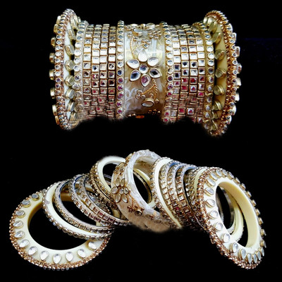 Kundan Chura Bangle Bridal Set Acrylic Plastic White Gold Rajwadi Wedding Dulhan | eBay