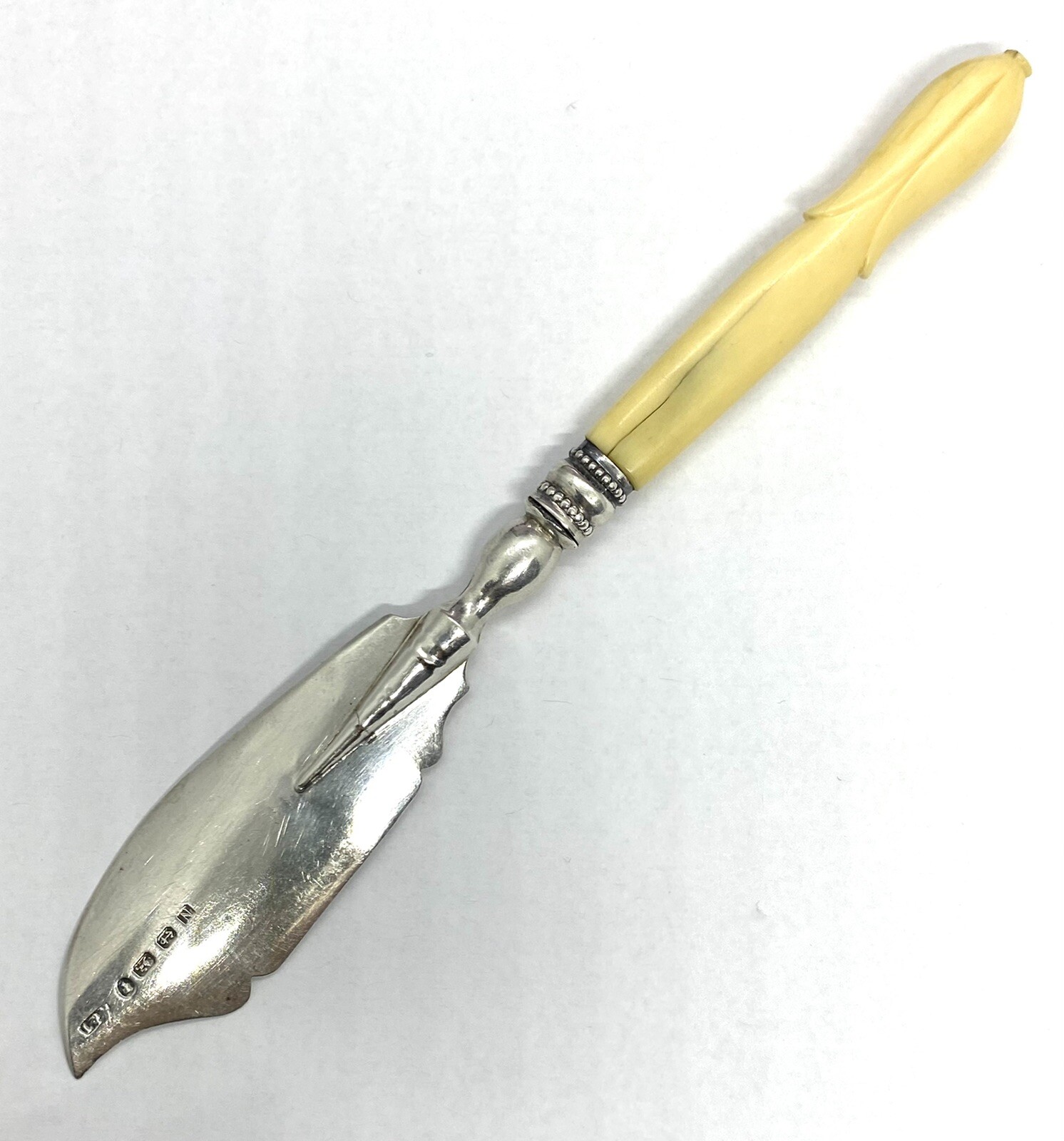 Antique Victorian Hallmarked Sterling Silver Bone Handle Butter Knife 7