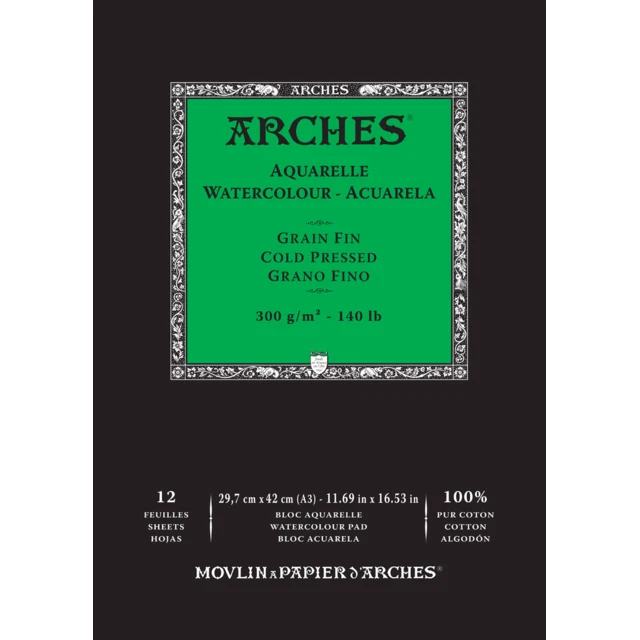 ARCHES Watercolour Paper Pad 100% Cotton Cold Pressed 300gsm A5 / A4 / A3 12pk