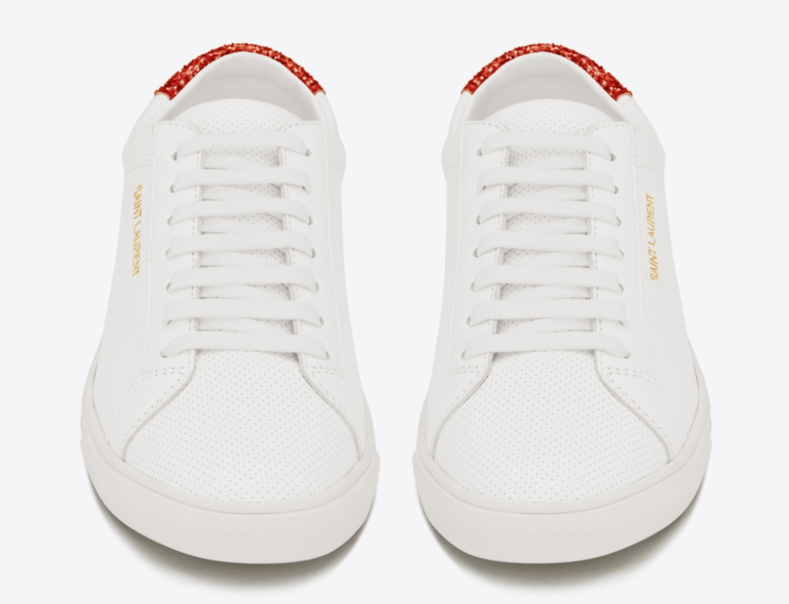 Sneakers Andy Saint Laurent bianche in pelle con glitter cristallo rosso taglia 37