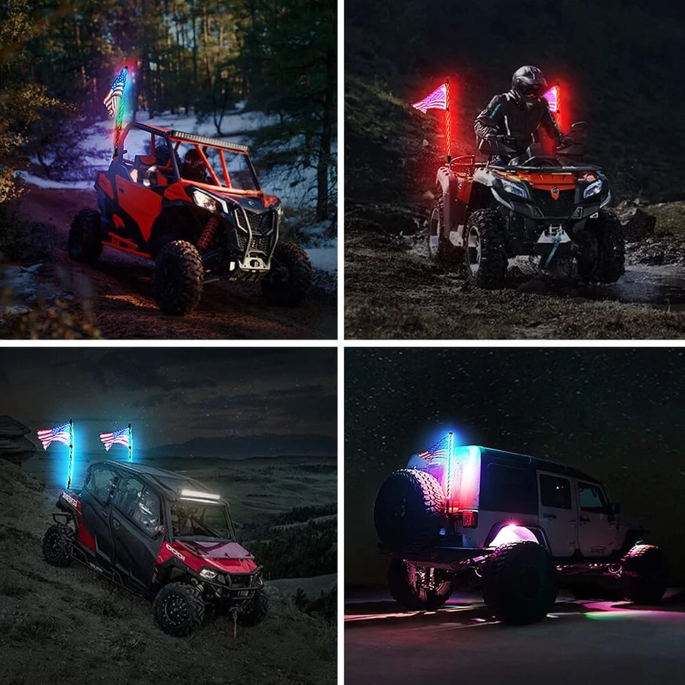 3FT Spiral LED Whip Lights + 10-Pods RGB Rock Lights For John Deere Gator HPX TH - Image 2 of 4