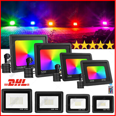 LED Fluter Flutlicht Scheinwerfer Außen Strahler RGB mit Fernbedienung 10W-200W