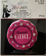His  Hers Hobby Lobby Ceramic FLOWER GIRL Pin 2" Pink  Black Jeweled